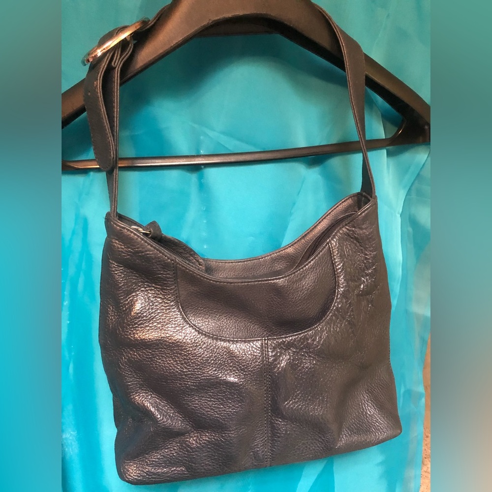 Covington Dark Navy/Black Leather Shoulder M Size Handbag with Adjustable Strap